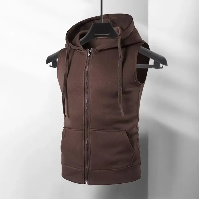 Hommes gilet à capuche veste sans manches fermeture éclair patte
