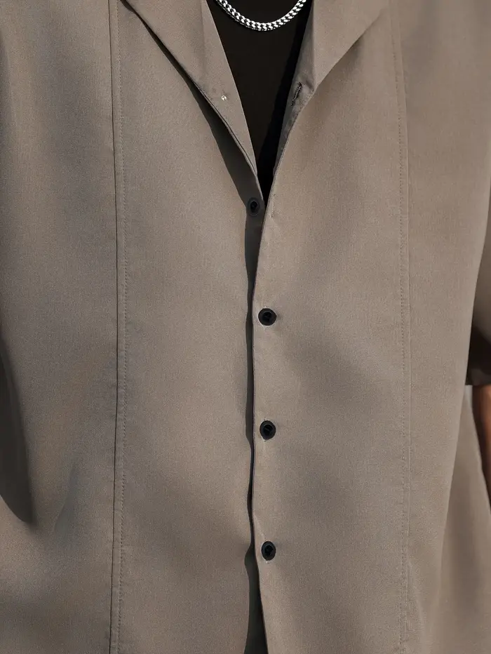 Chemise décontractée à col cubain pour hommes, à manches courtes, couleur unie, coupe ample, boutonnée, pour l'été