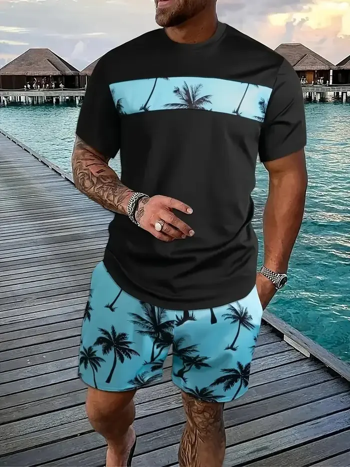 Plage hawaïenne imprimé été hommes T-shirt ensemble vêtements de sport