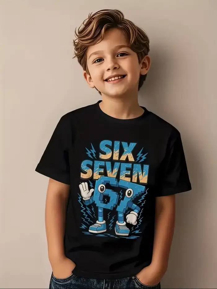 T-shirt drôle à imprimé graphique numérique 67 (Six Seven) style 'Brainrot' italien