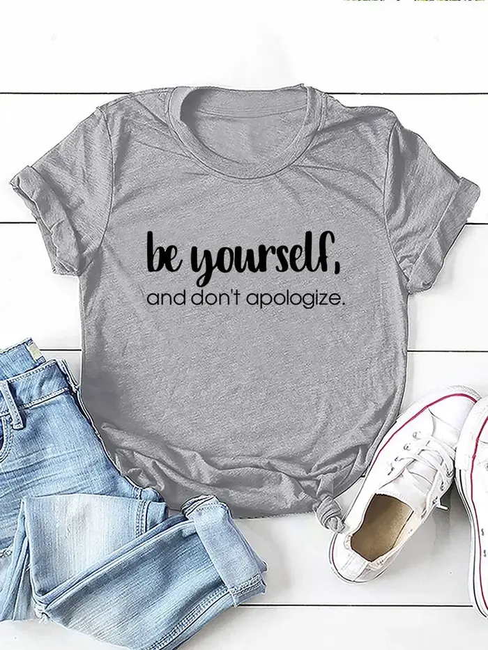 T-shirt manches courtes col rond femme, estival et humoristique, Be ABLE self, Don't Apologize Print