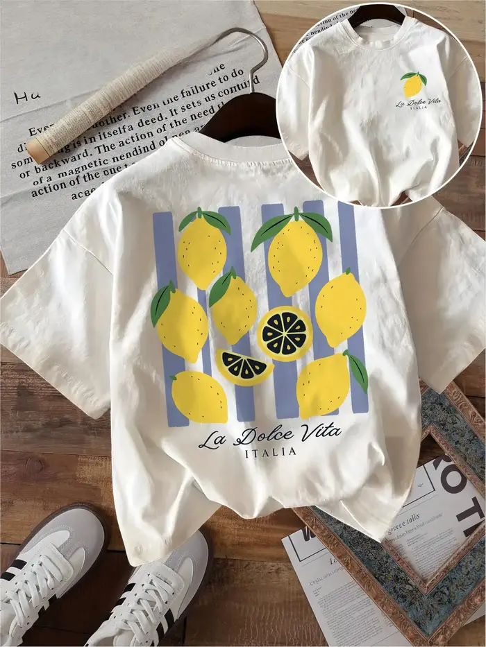 T-shirt drôle La Dolce Vita, motif citron, style italien, unisexe, Harajuku, ample, manches courtes,