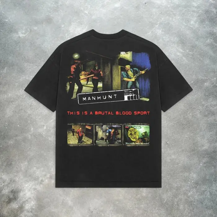 Manhunt Retro Y2K T-shirt American Street Wear pour hommes et femmes, haut ample et décontracté à co