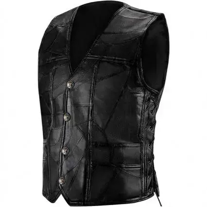 Gilets de motard en cuir de mouton pour hommes, gilet de motard en Faux cuir, col en v, sans manches