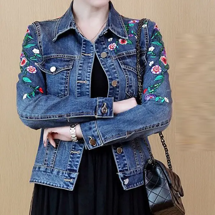 Veste en jean brodée femme courte 2025 printemps et automne nouvelle
