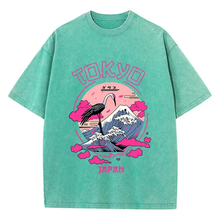 T-shirt manches courtes col rond femme, en coton, vintage, lavage à l'acide, imprimé TakHarajuku, à
