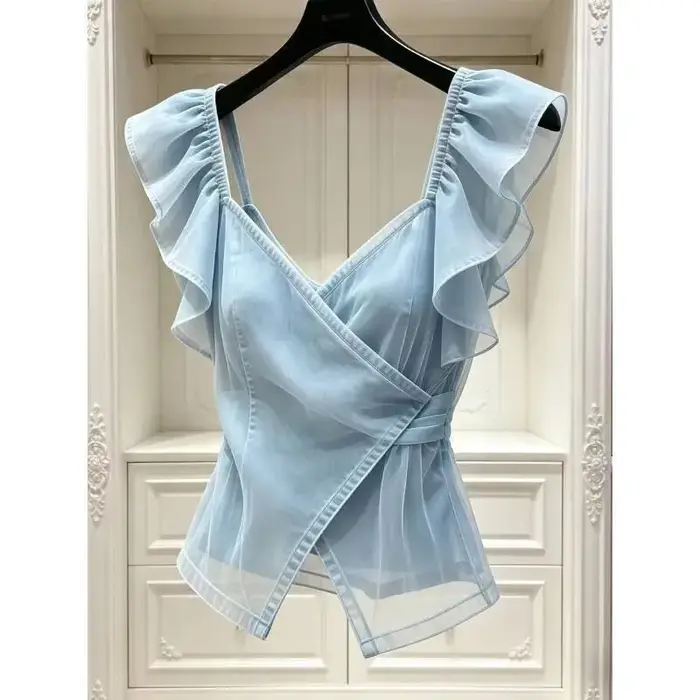 T-shirt élégant bleu à col en V pour femme