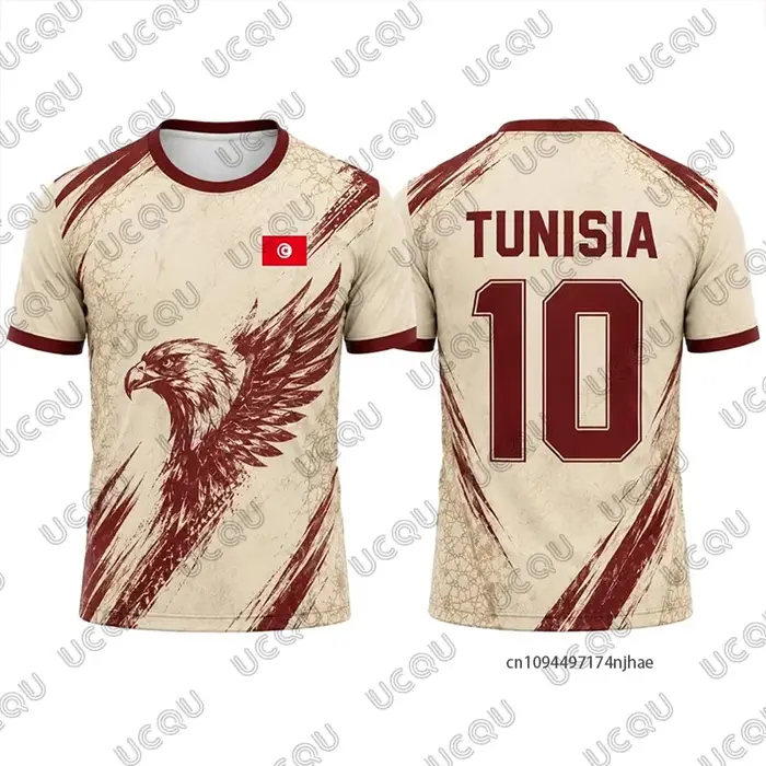 Nouveau maillot de football d'été à imprimé drapeau tunisien pour hommes et femmes, t-shirt respiran