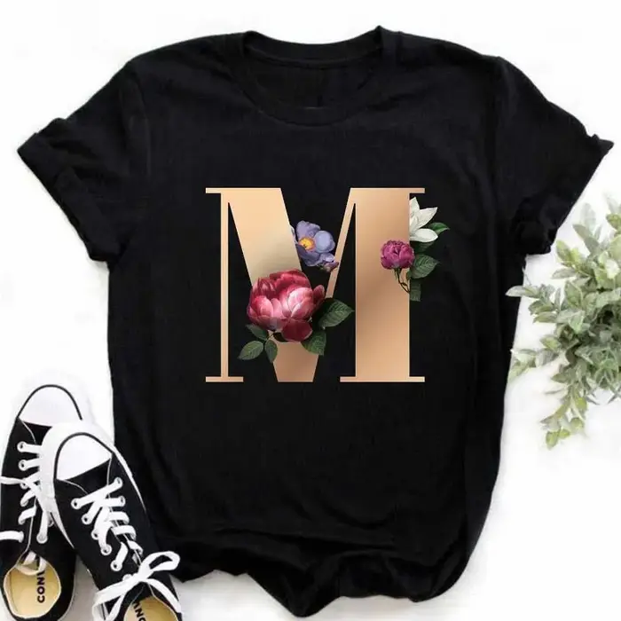 A B C D E Alphabet anglais imprimé T-Shirt femmes nouvel été Couples amoureux femme T-Shirt Harajuku
