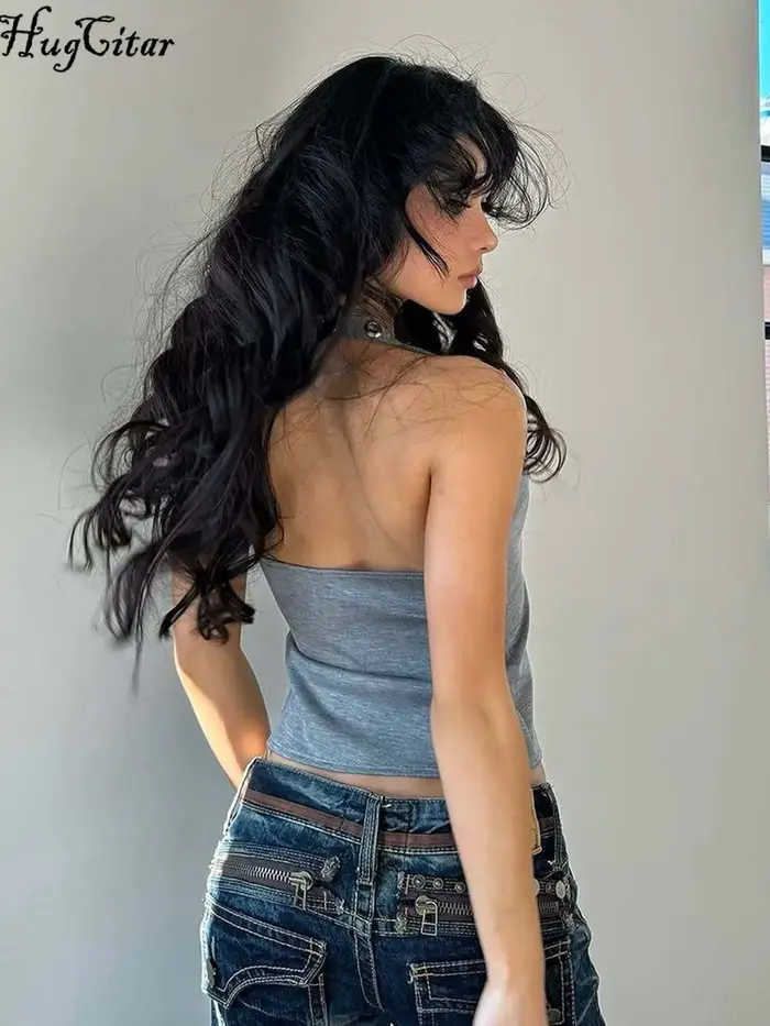 Hugcitar mode licou trous solides dos nu Sexy mince débardeur court été femmes décontracté Y2K vêtements Streetwear fête Festival