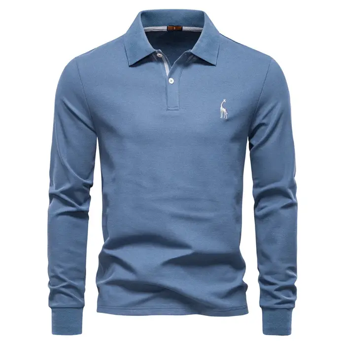 2025 automne Polo hommes broderie à manches longues coton mélange riche respirant Polos couleur unie affaires Golf