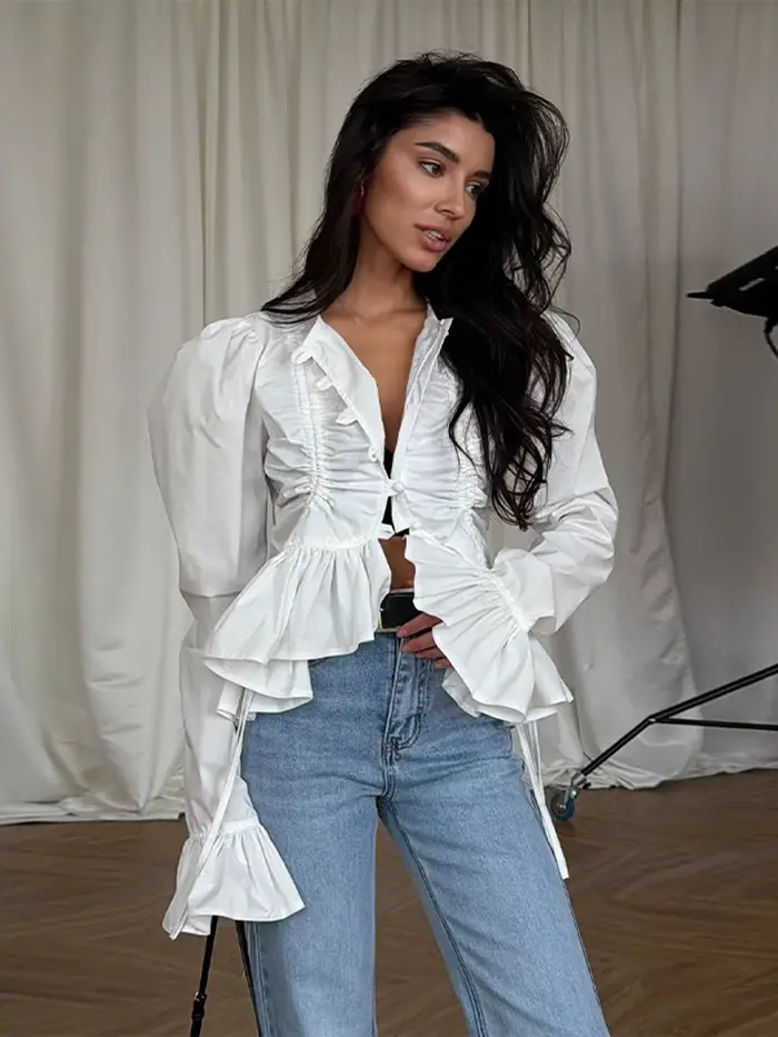 Chemisier Élégant Chic pour Femme à Manches Évasées