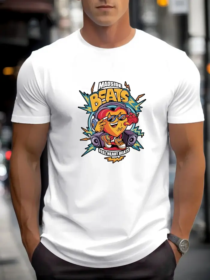 T-shirts pour homme MADSIDE BEATS 100 % coton impression graphique été t-shirt col rond décontracté respirant style de rue haut quotidien