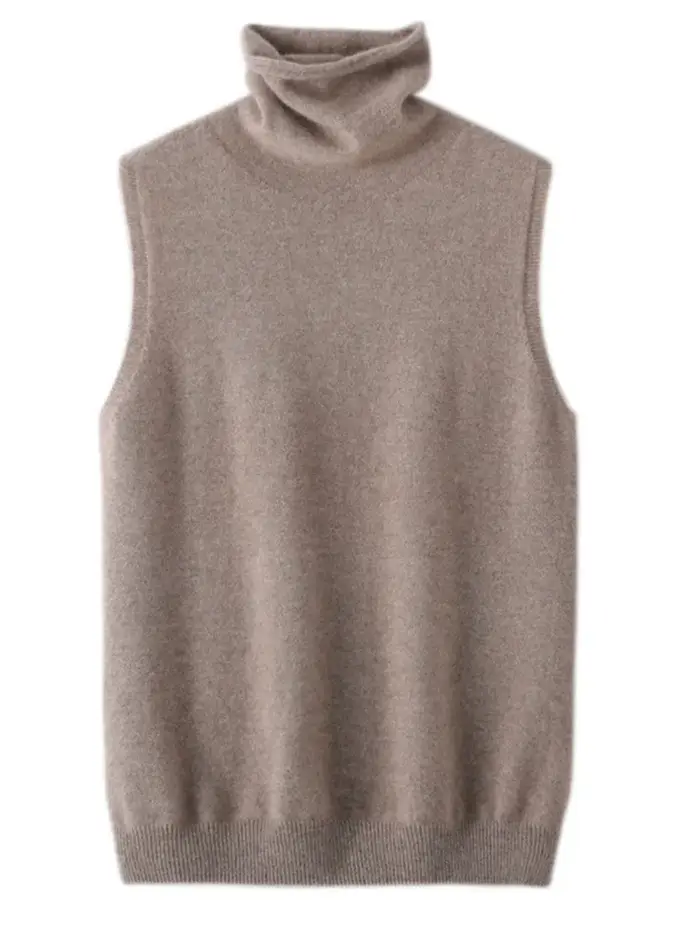 Femmes laine mérinos sans manches pulls col roulé pull gilet