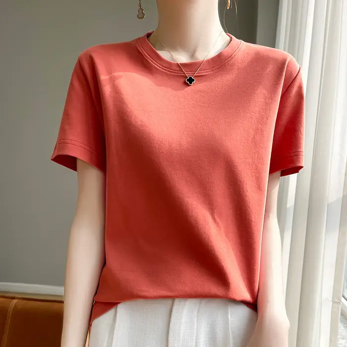 T-Shirt d'été en coton mercerisé Orange pour femme
