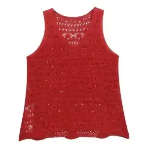 Débardeur en tricot ajouré rouge pour femme, col en V, sans manches, coupe ample, idéal pour l'été
