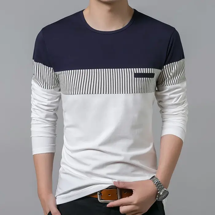 T-shirt en coton à manches longues et col rond pour hommes