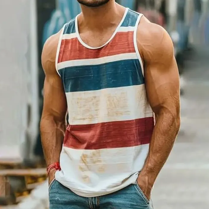 Débardeur Vintage rayé pour hommes, rétro, rue, décontracté, été, sans manches, imprimé 3D, gilet am