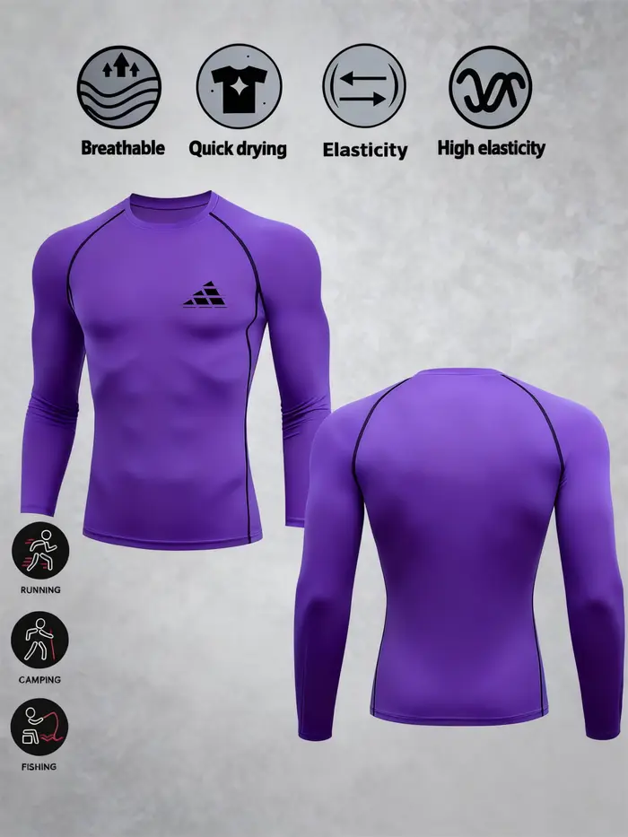 T-shirt de sport pour homme à séchage rapide, imprimé triangulaire, haut de compression à manches lo