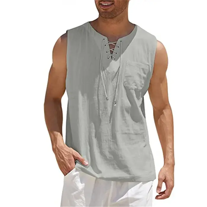 Chemise sans manches vintage à lacets pour homme