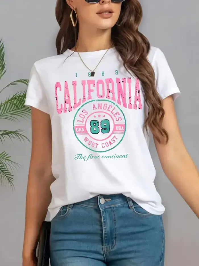 100% coton t-shirt col rond californie Los Angeles mode femme