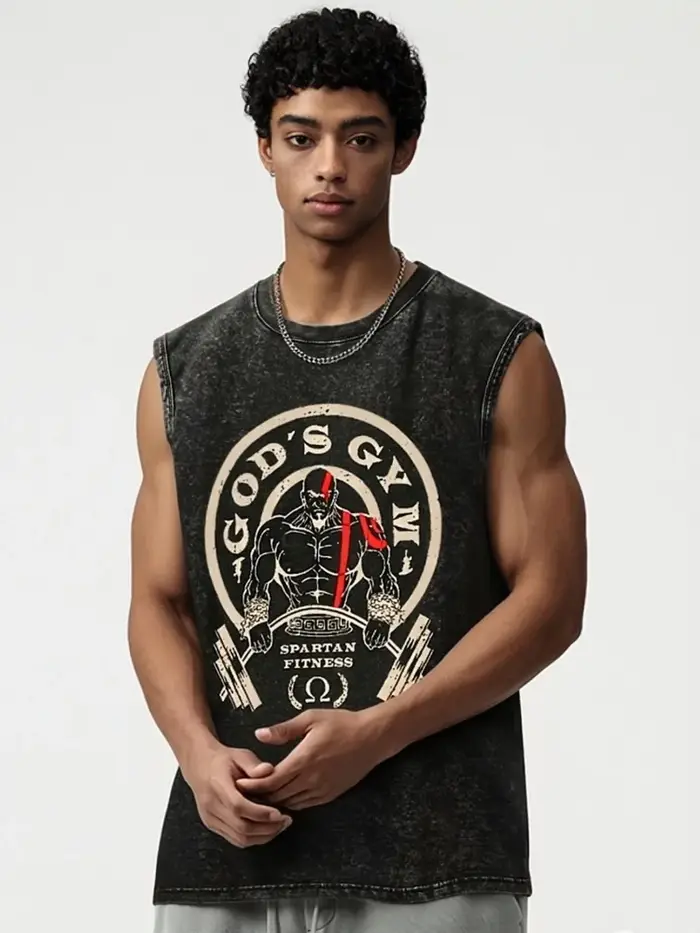 Débardeurs Homme Tendance Été Sans Manches Style Rétro Unisexe Oversize GOD'S GYM WASHED Harajuku Sport