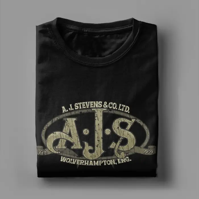 T-shirt en coton 100% avec logo de moto vintage, drôle, AJS, pour hommes