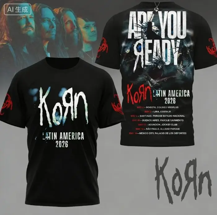 Nouveau T-shirt imprimé en 3D du groupe Korn 2026 pour hommes et femmes, tendance et décontracté, ca