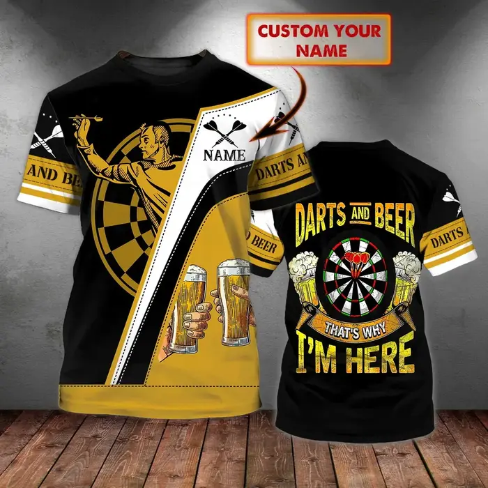 Personnalisé avec nom fléchette et bière 3D partout imprimé été hommes T-shirt Dart amant