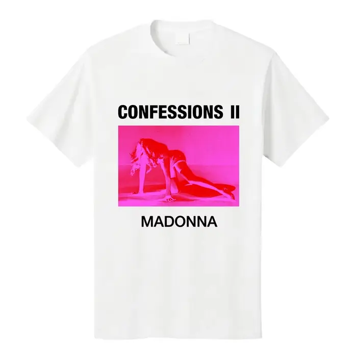 T-shirt graphique Madonna CONFESSIONS II, manches courtes, en coton ample, design de chanteuse tenda