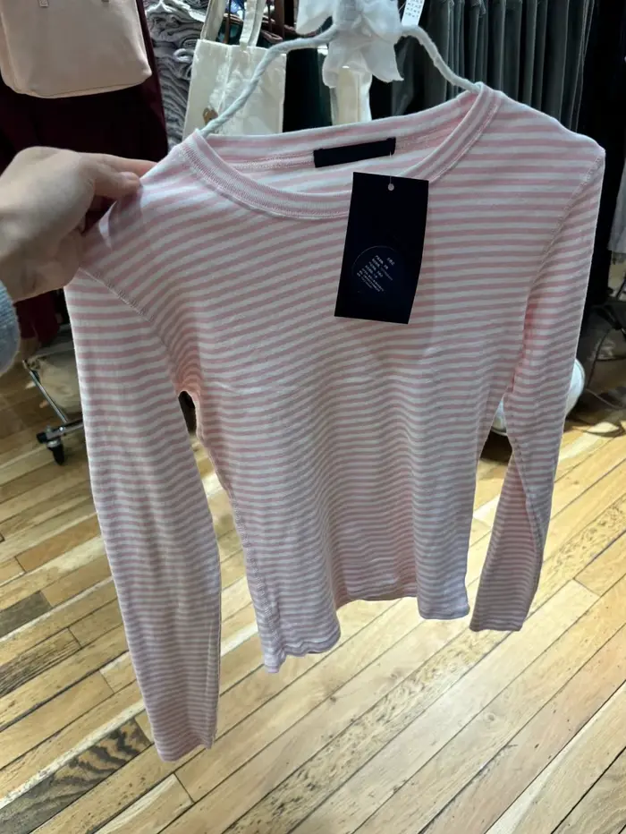 T-shirt à manches longues rayé rose pour femmes