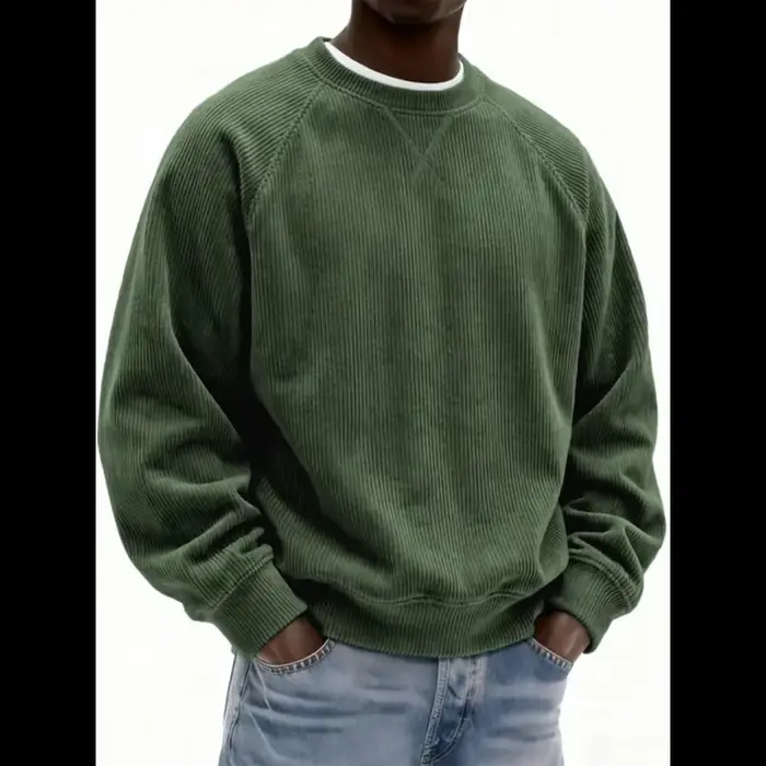 Sweat-shirt col rond en velours côtelé gris pour hommes