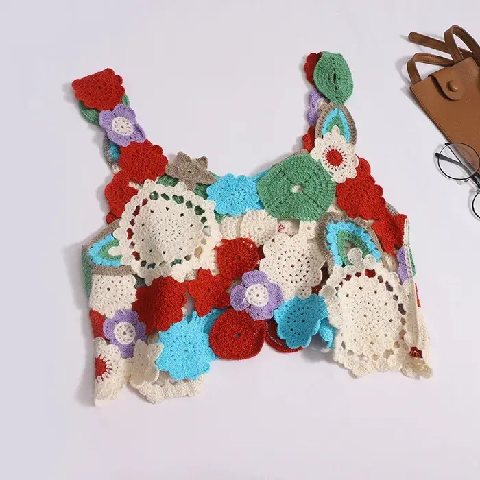 Débardeur brodé Floral au Crochet, multicolore, tricot ouvert, débardeur court pour femmes, tenue d'