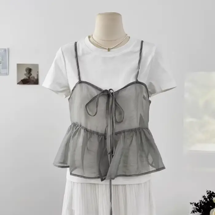 Kimtiendra mo-Gilet à lacets rose pour femmes