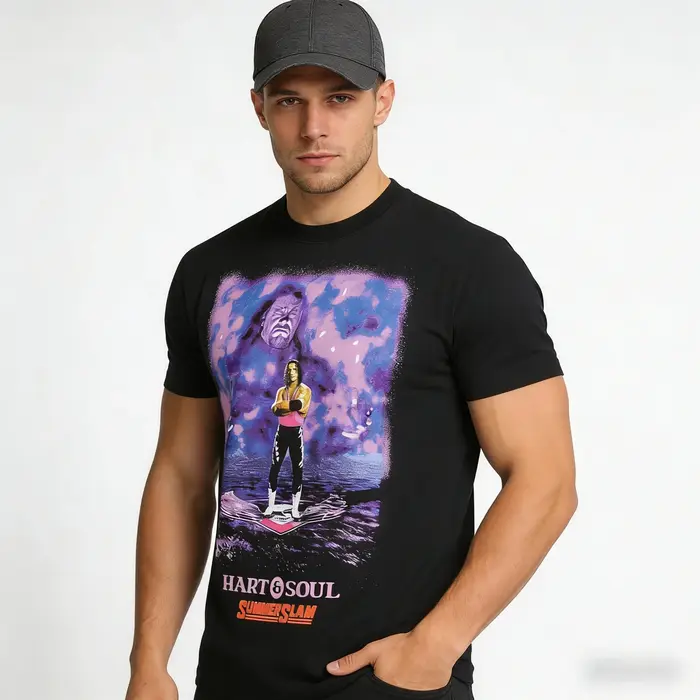 T-shirt graphique vintage noir Bret Hart Hart&Soul pour homme – Tendance mode classique