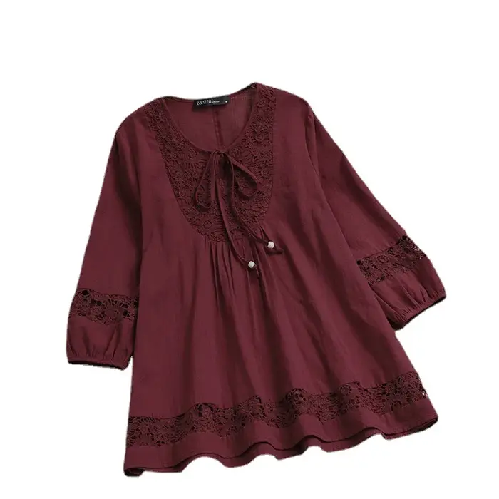 T-shirt à manches 3/4 en coton et lin pour femmes