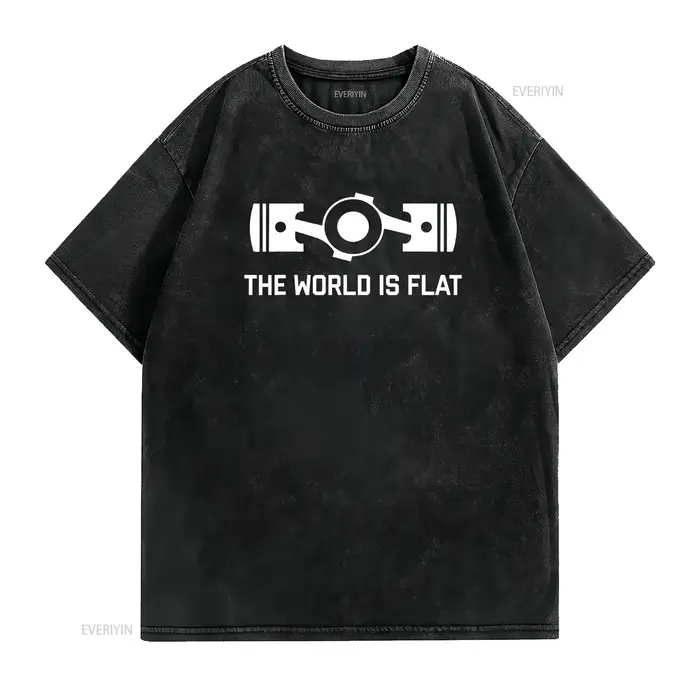 Le monde est plat quatre Boxer moteur JDM course voiture t-shirt vintage lavé polyvalent étiré vêtements de créateur homme doux