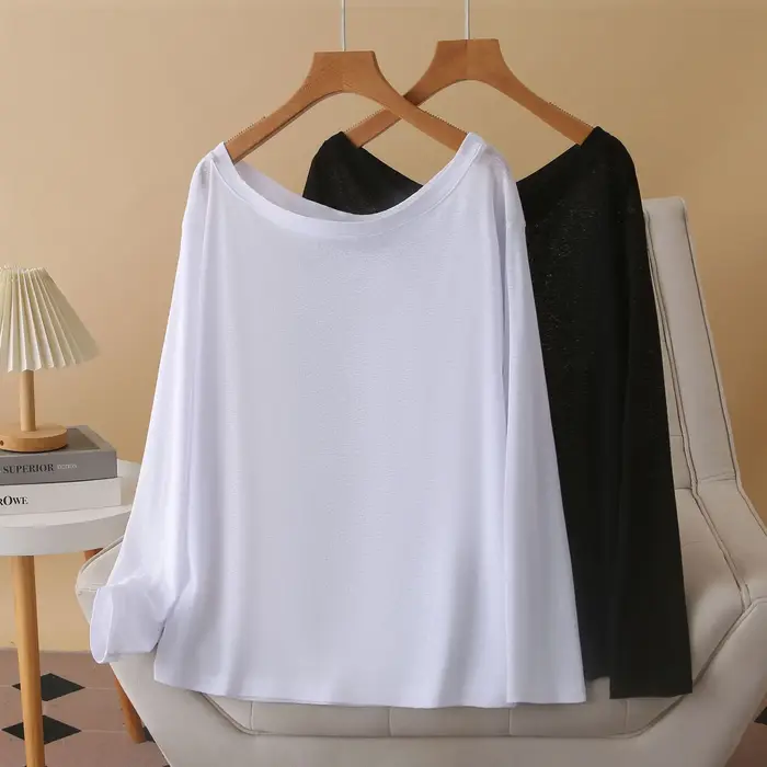Mode grande taille femmes T-Shirt automne nouveau Style épaules nues à manches longues couleur unie 