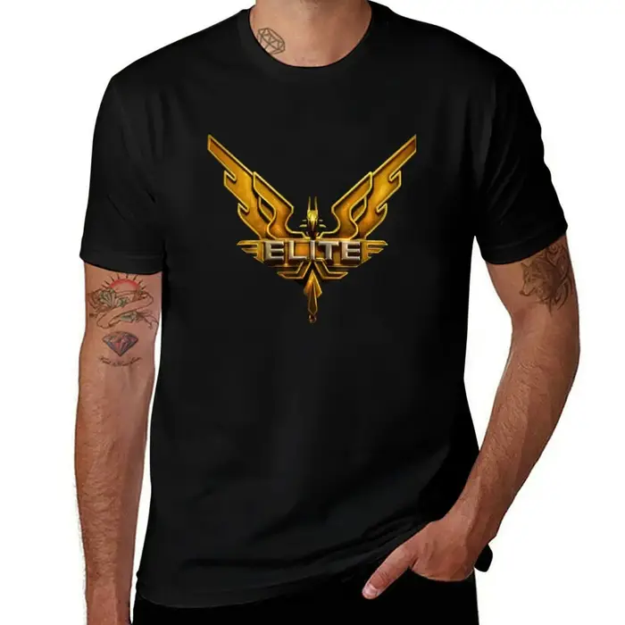 T-shirt avec logo doré Elite Dangerous, t-shirt imprimé à motif tendance