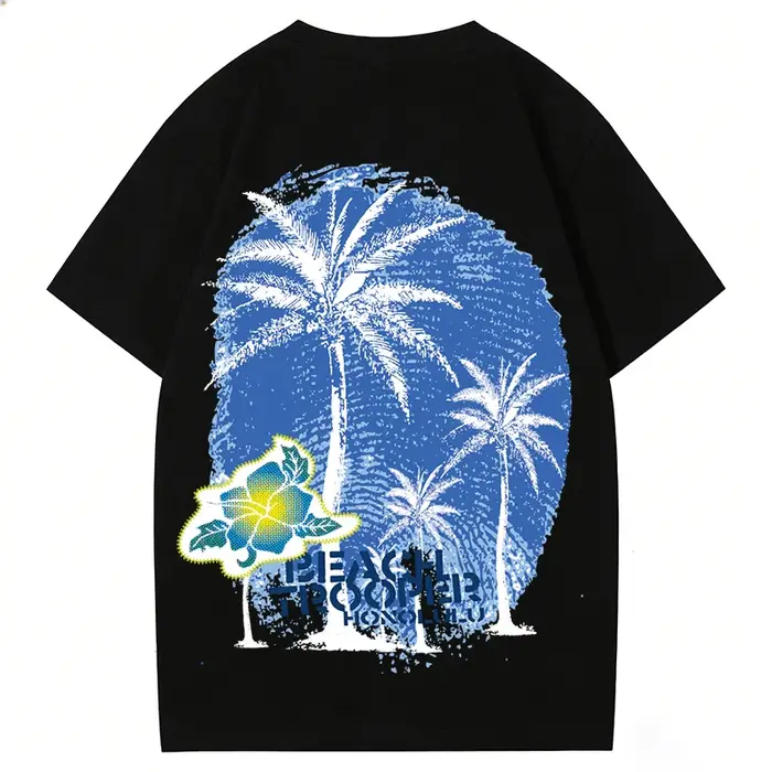 T-shirt pour homme à imprimé palmiers tropicaux Honolulu Beach Trooper, t-shirt décontracté d'été à 