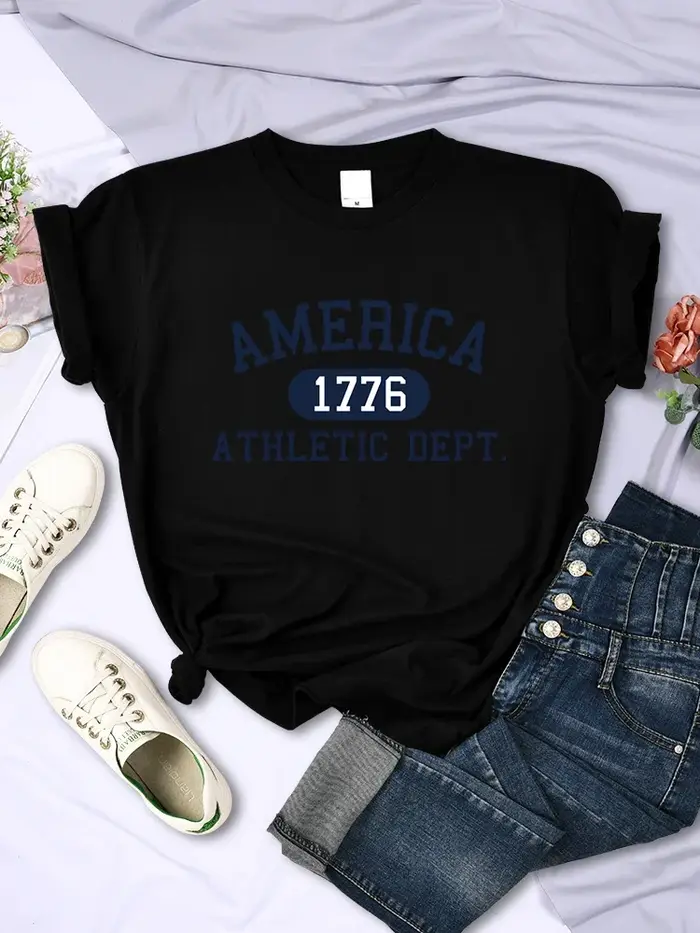 Amérique 1776 athlétique département lettre T-Shirt femme Sport décontracté haut court Cool Hip Hop T-Shirt doux respirant T-Shirt femmes