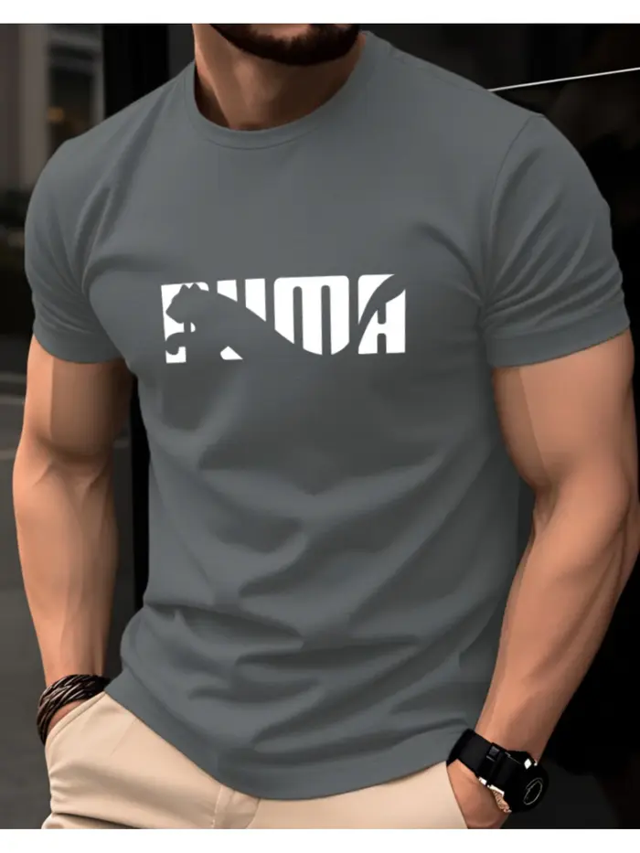 T-shirt blanc à col rond et manches courtes pour homme avec imprimé lettres abstraites