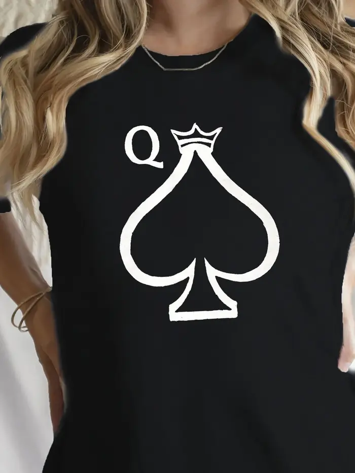 Spades Queen Illustration T-Shirt imprimé pour l'été col rond manches courtes femmes Harajuku manches décontracté vêtements esthétiques
