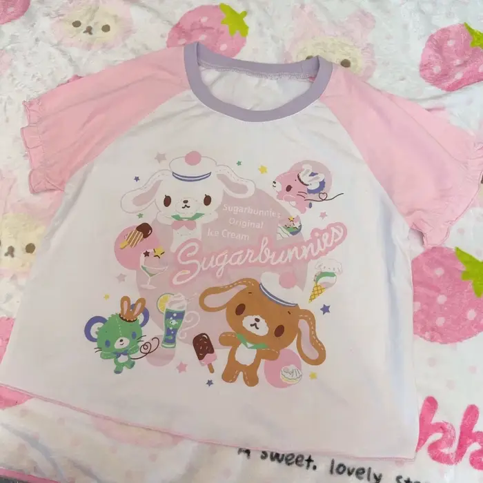 T-shirt court pour femmes, vêtements japonais, hauts mignons, à la mode, doux, Camisetas, imprimé An
