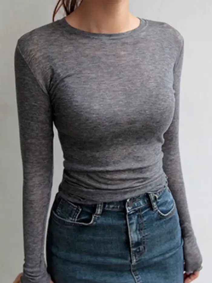 Haute qualité plaine T-shirt femmes coton élastique basique T-shirts femme décontracté hauts à manches longues Sexy