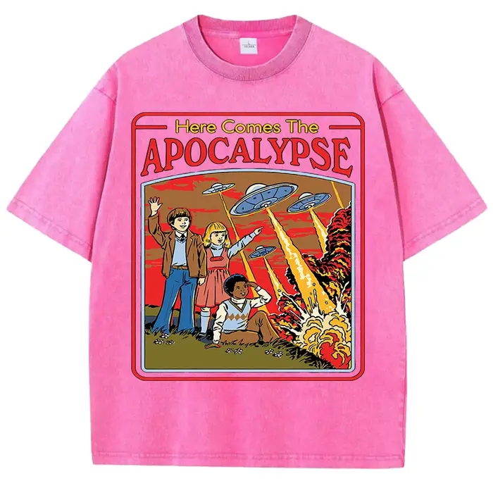 T-shirt vintage imprimé Apocalypse, style rétro délavé, pour homme, été, unisexe, en coton, tendance, effet délavé, confortable, doux, hauts pour homme