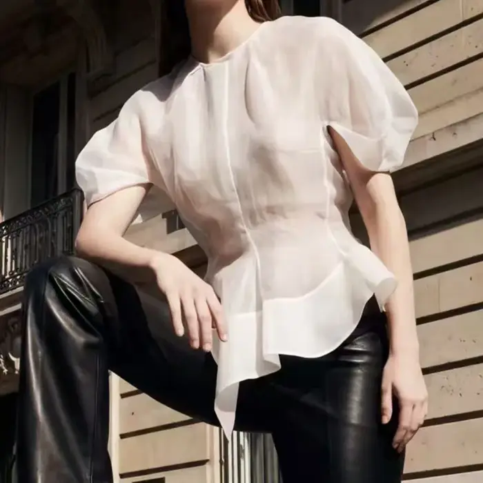 Haut asymétrique pour femme, T-shirt à col rond et manches courtes, Pull en coton et lin de haute qualité, 2026, Nouvelle arrivée, Y2K
