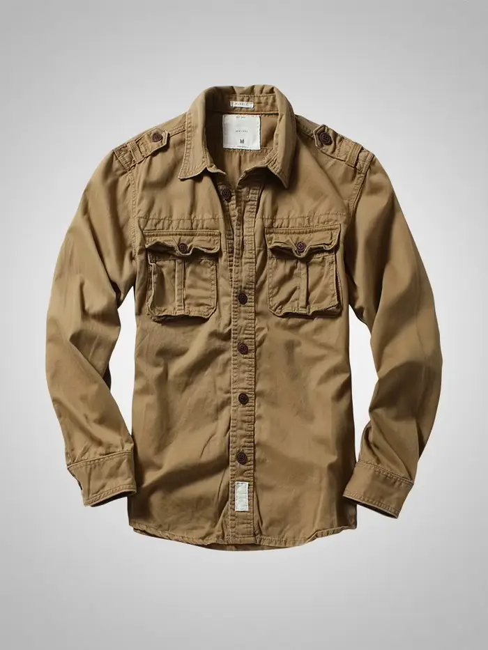American Heavy Retro Men's Long Sleeved Camouflage Shirt Outdoor Cargo Casual Multi Pocket Work