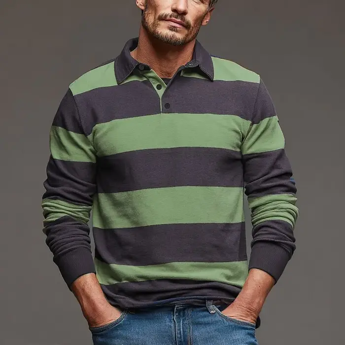Chemises pour hommes à manches longues rayées style rugby