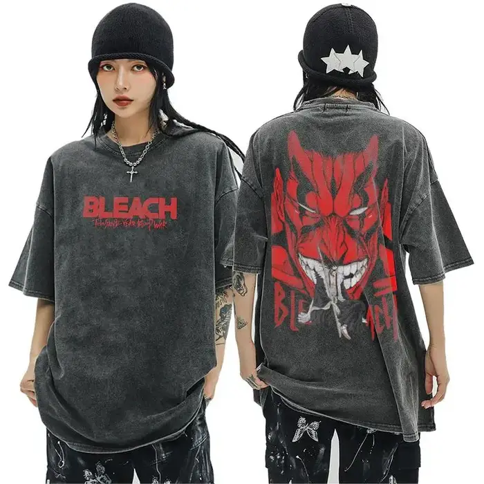 Anime t-shirts hommes femmes eau de javel Zaraki Kenpachi imprimé acide T-Shirt coton graphique Punk Harajuku